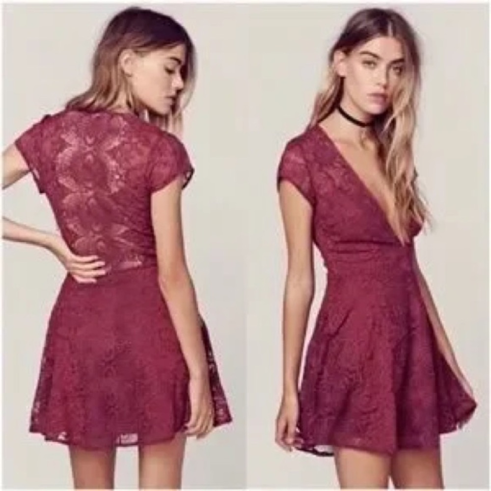 PROM For Love And Lemons Burgundy Lace Backless Dress